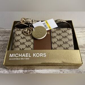 Michael Kors Belt Bag MK Logo Tan Brown Size L XL Leather adjustable